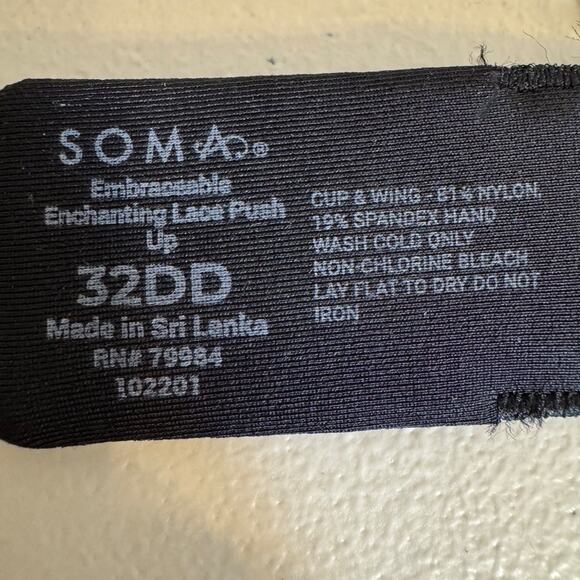 Soma bra black Embraceable Enchanting lace push up back lace insets Sz 32DD  NWT - Picture 7 of 9